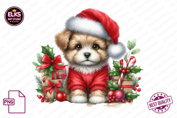 Download Watercolor Christmas Puppies Clipart - Premium Bundle