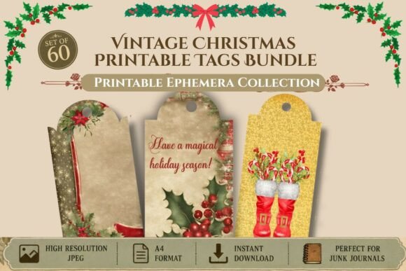 Download Vintage Christmas Printable Tags Bundle - Christmas printable Collection