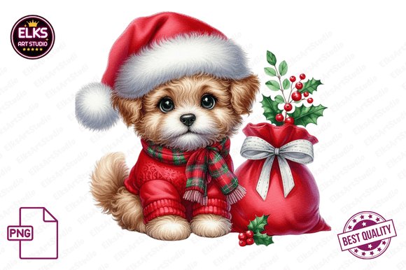 Download Watercolor Christmas Puppies Clipart - Premium Resources