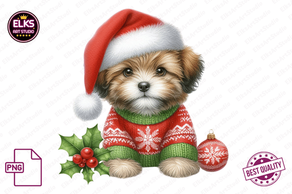 Download Watercolor Christmas Puppies Clipart - Premium Resources