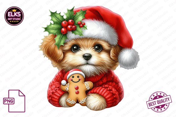 Download Watercolor Christmas Puppies Clipart - Premium Resources