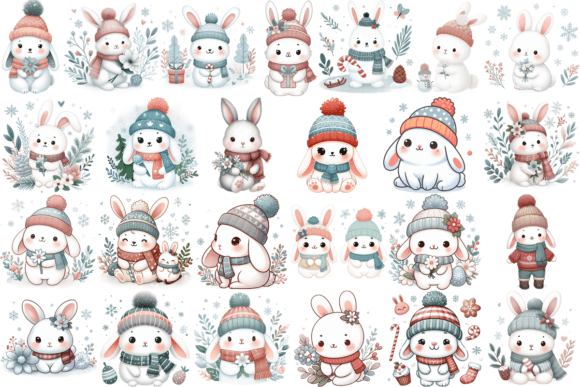 Download 25 Cute Winter Rabbit Clipart PNG Bundle - Rabbit clipart Collection